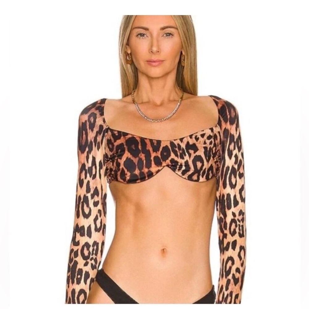 Revolve We Are HAH Keep It Up Bikini Top Lanka Leopard Print Long Sleeve X-Small